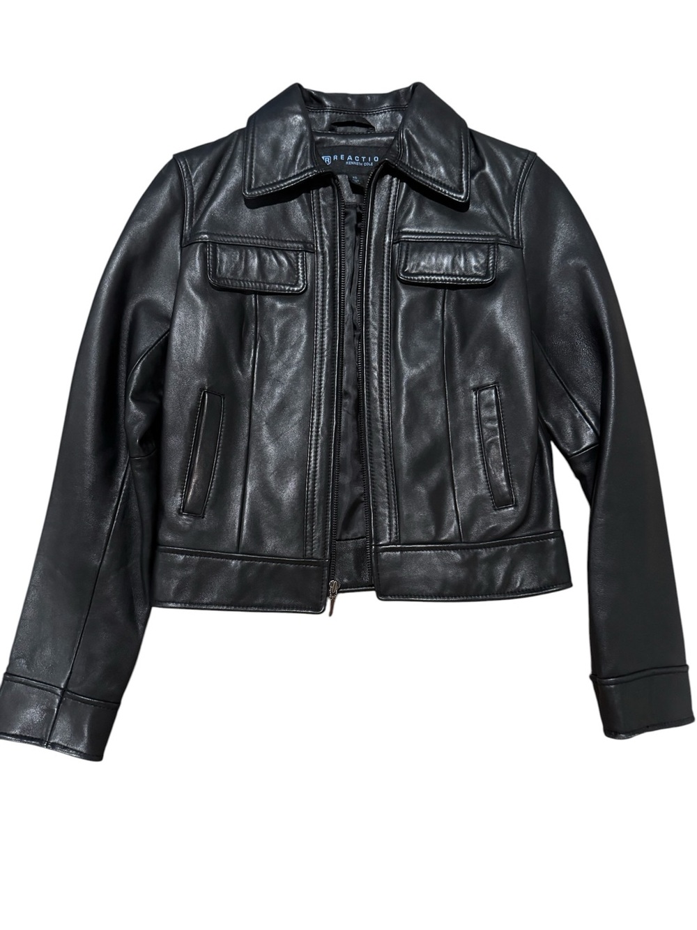 Kenneth Cole Reaction Black Leather Bomber Jacket